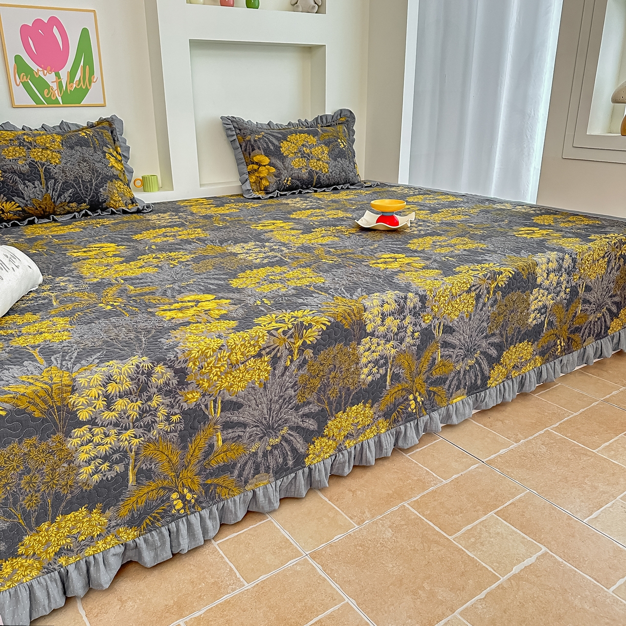 91家纺网 家纺一手货源 找家纺 手艺人家纺 2025新款双层纱夹棉防滑炕盖 榻榻米床盖 炕单床盖A20-A26 A25