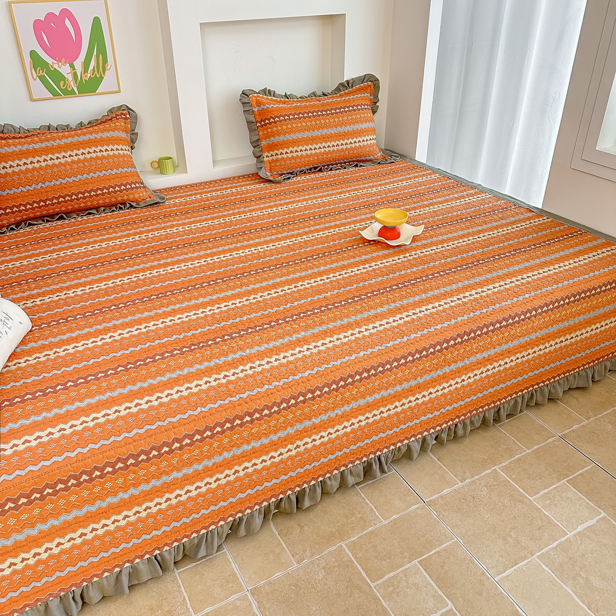 91家纺网 家纺一手货源 找家纺 手艺人家纺 2025新款双层纱夹棉防滑炕盖 榻榻米床盖 炕单床盖A20-A26 A23