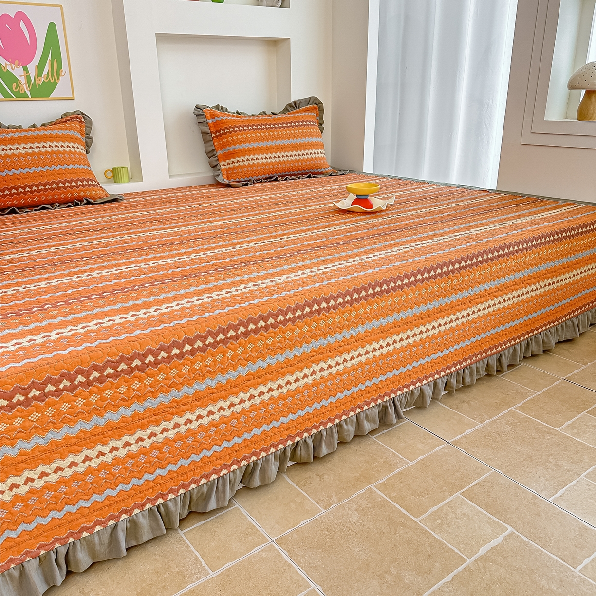 91家纺网 家纺一手货源 找家纺 手艺人家纺 2025新款双层纱夹棉防滑炕盖 榻榻米床盖 炕单床盖A20-A26 A23