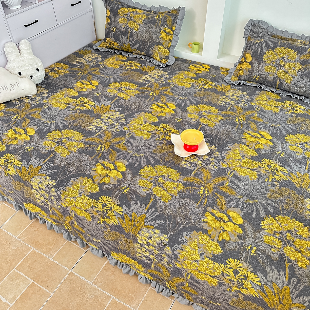 91家纺网 家纺一手货源 找家纺 手艺人家纺 2025新款双层纱夹棉防滑炕盖 榻榻米床盖 炕单床盖A20-A26 A25