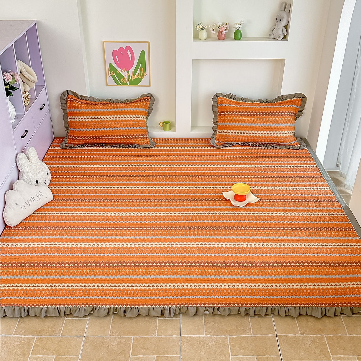 91家纺网 家纺一手货源 找家纺 手艺人家纺 2025新款双层纱夹棉防滑炕盖 榻榻米床盖 炕单床盖A20-A26 A23