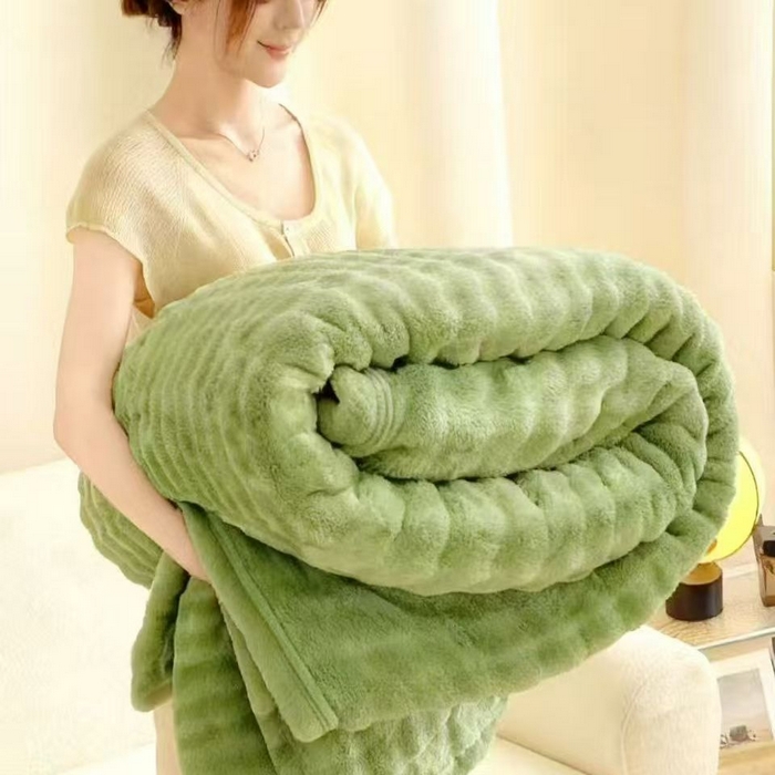 华誉 2025新款仿兔毛泡泡毛毯牛奶绒毛毯午睡毯 绿色