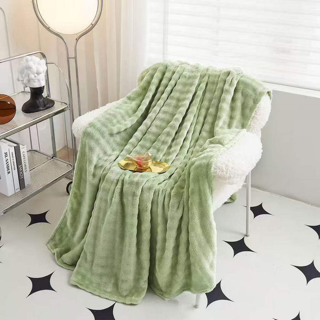 91家纺网 家纺一手货源 找家纺 华誉 2025新款仿兔毛泡泡毛毯牛奶绒毛毯午睡毯 绿色