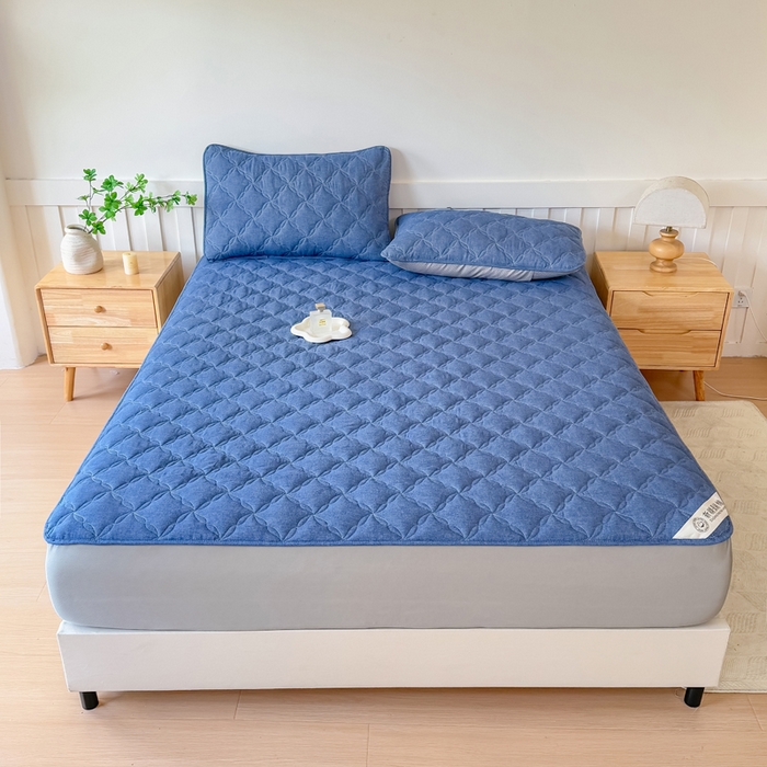 91家纺网 家纺一手货源 找家纺 小萌虎 2025新款全棉新疆棉花床笠-风车系列 风车-牛仔蓝