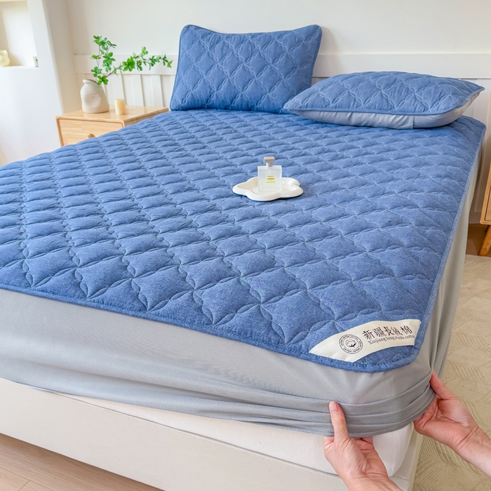 91家纺网 家纺一手货源 找家纺 小萌虎 2025新款全棉新疆棉花床笠-风车系列 风车-牛仔蓝