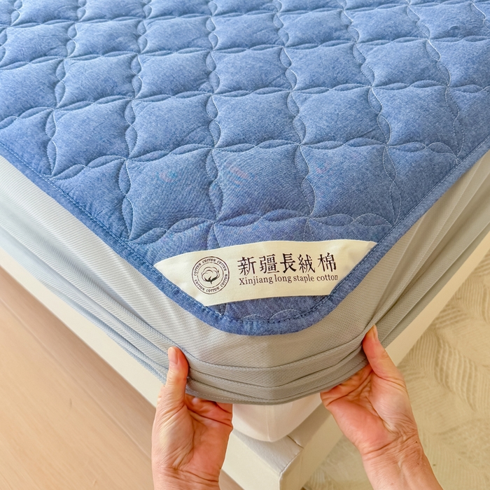 91家纺网 家纺一手货源 找家纺 小萌虎 2025新款全棉新疆棉花床笠-风车系列 风车-牛仔蓝