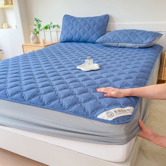 91家纺网 家纺一手货源 找家纺 小萌虎 2025新款全棉新疆棉花床笠-风车系列 风车-牛仔蓝