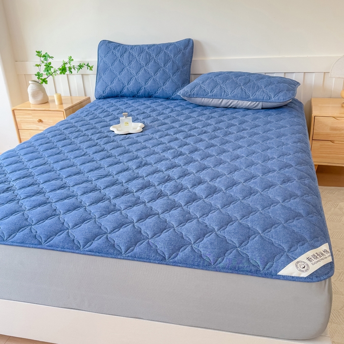 91家纺网 家纺一手货源 找家纺 小萌虎 2025新款全棉新疆棉花床笠-风车系列 风车-牛仔蓝