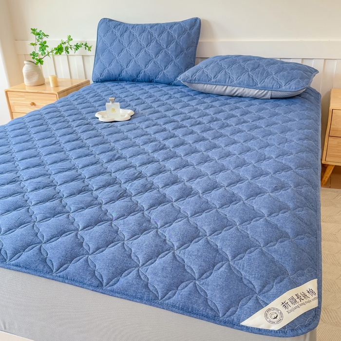 91家纺网 家纺一手货源 找家纺 小萌虎 2025新款全棉新疆棉花床笠-风车系列 风车-牛仔蓝