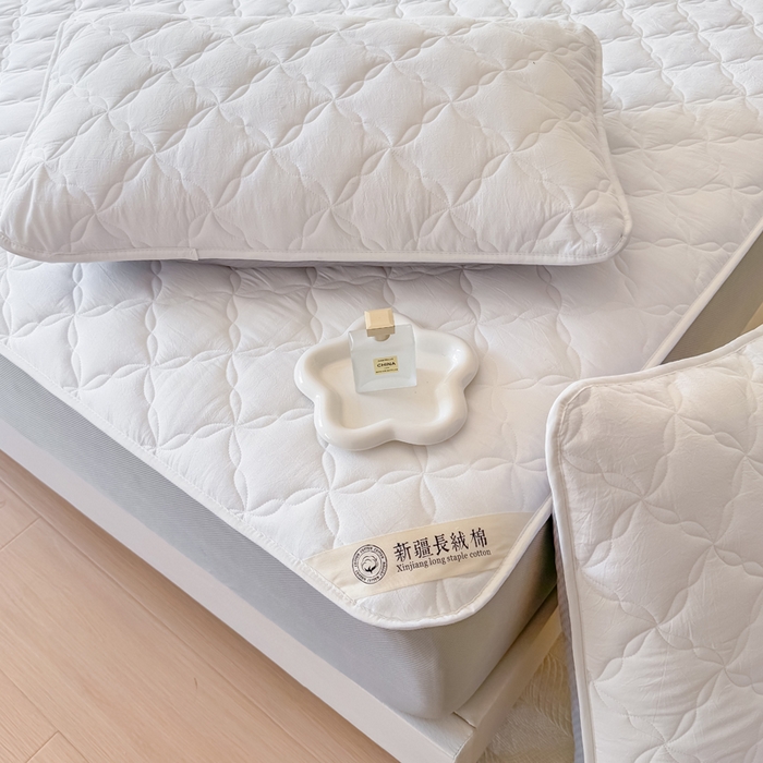 91家纺网 家纺一手货源 找家纺 小萌虎 2025新款全棉新疆棉花床笠-风车系列 风车-米白