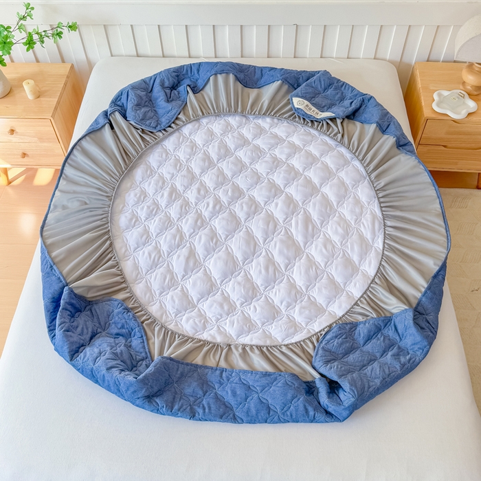 91家纺网 家纺一手货源 找家纺 小萌虎 2025新款全棉新疆棉花床笠-风车系列 风车-牛仔蓝