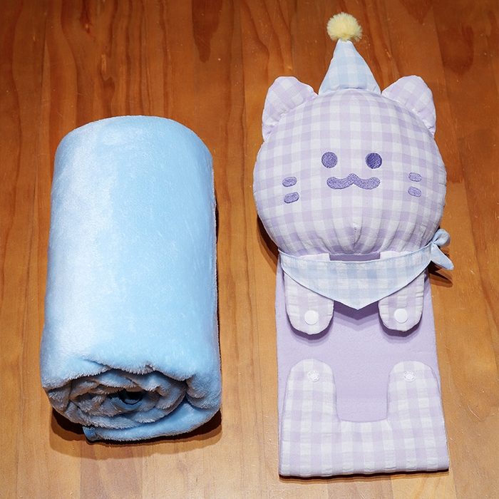 91家纺网 家纺一手货源 找家纺 仟亿莱 2025新款带帽方巾喵立体卷毯 卷卷紫格喵