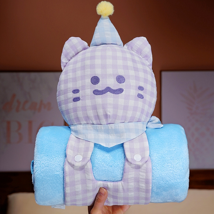 91家纺网 家纺一手货源 找家纺 仟亿莱 2025新款带帽方巾喵立体卷毯 卷卷紫格喵