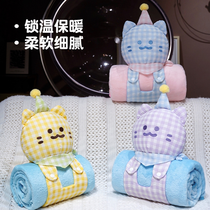 91家纺网 家纺一手货源 找家纺 仟亿莱 2025新款带帽方巾喵立体卷毯 卷卷紫格喵