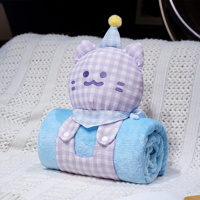 仟亿莱 2025新款带帽方巾喵立体卷毯 卷卷紫格喵