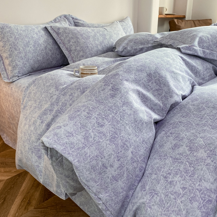 91家纺网 家纺一手货源 找家纺 大吉 2025新款加厚活性喷气磨毛棉四件套被套床单床笠学生单人三件套 山雾-蓝