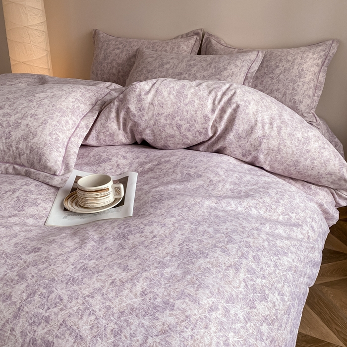 91家纺网 家纺一手货源 找家纺 大吉 2025新款加厚活性喷气磨毛棉四件套被套床单床笠学生单人三件套 山雾-紫