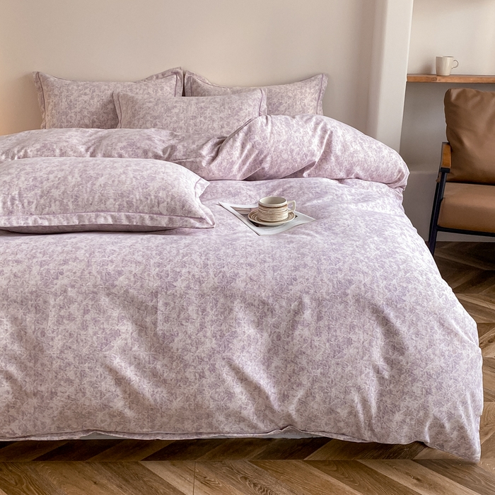 91家纺网 家纺一手货源 找家纺 大吉 2025新款加厚活性喷气磨毛棉四件套被套床单床笠学生单人三件套 山雾-紫