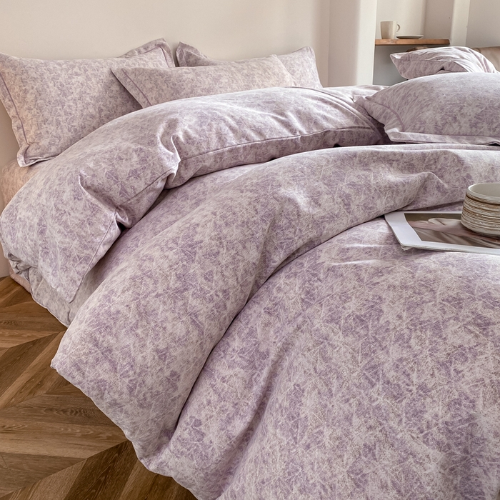 91家纺网 家纺一手货源 找家纺 大吉 2025新款加厚活性喷气磨毛棉四件套被套床单床笠学生单人三件套 山雾-紫