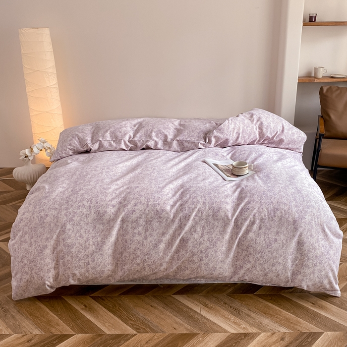91家纺网 家纺一手货源 找家纺 大吉 2025新款加厚活性喷气磨毛棉四件套被套床单床笠学生单人三件套 山雾-紫