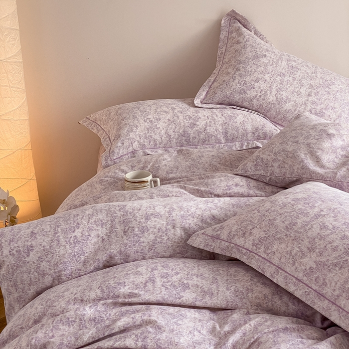 91家纺网 家纺一手货源 找家纺 大吉 2025新款加厚活性喷气磨毛棉四件套被套床单床笠学生单人三件套 山雾-紫