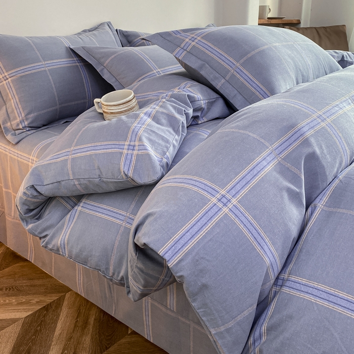 91家纺网 家纺一手货源 找家纺 大吉  2024新款加厚喷气全棉磨毛被套 蓝格