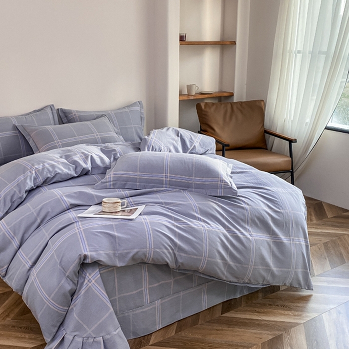 91家纺网 家纺一手货源 找家纺 大吉  2024新款加厚喷气全棉磨毛被套 蓝格