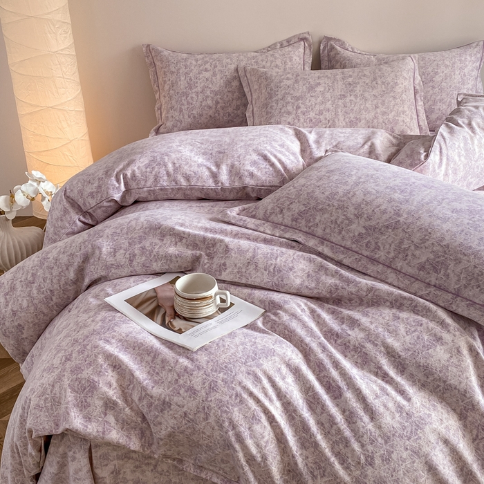 91家纺网 家纺一手货源 找家纺 大吉  2024新款加厚喷气全棉磨毛被套 山雾-紫