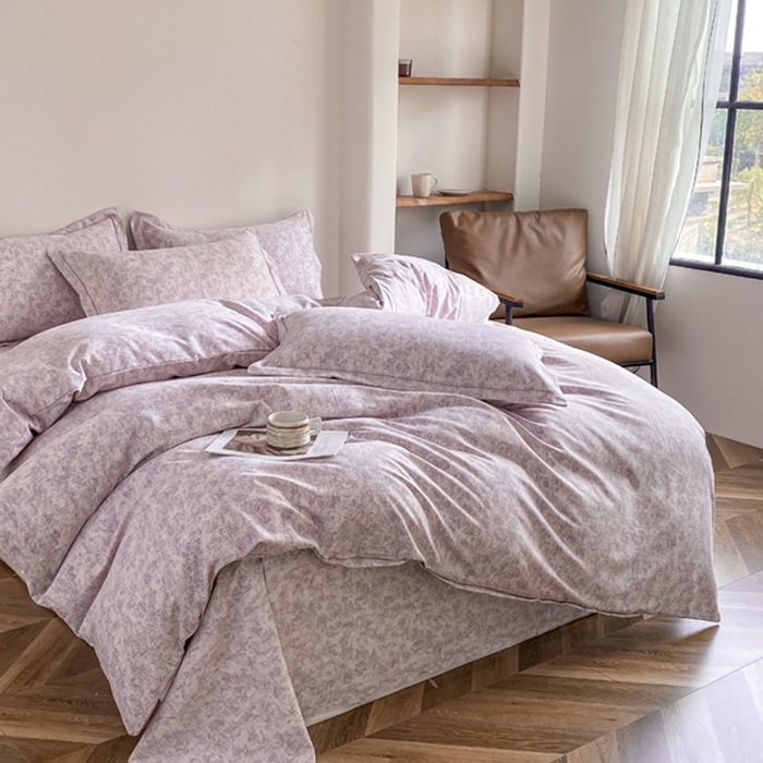 91家纺网 家纺一手货源 找家纺 大吉  2024新款加厚喷气全棉磨毛被套 山雾-紫