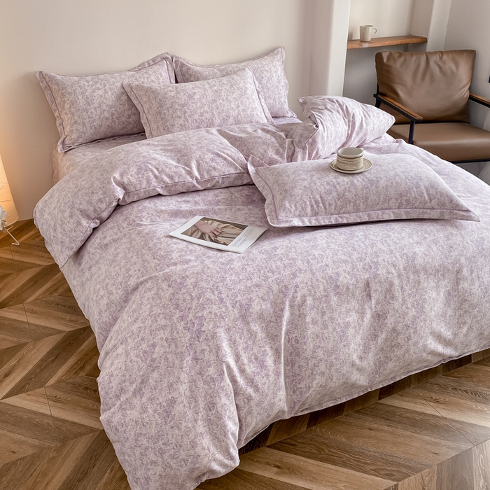 91家纺网 家纺一手货源 找家纺 大吉  2024新款加厚喷气全棉磨毛被套 山雾-紫
