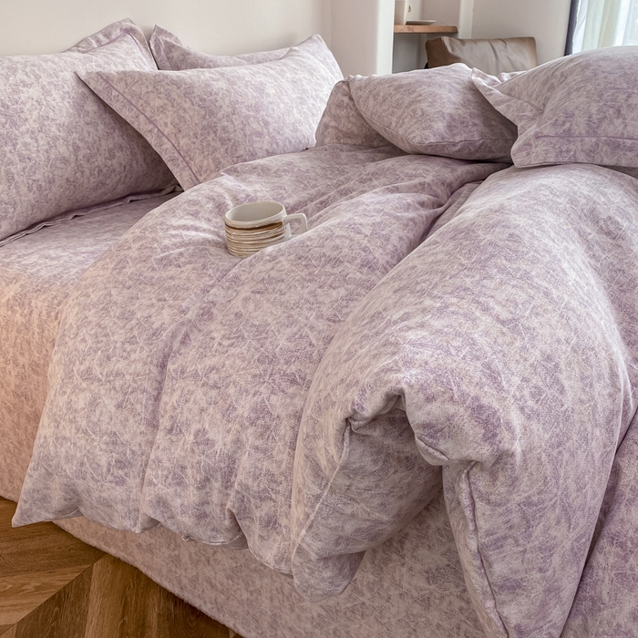 91家纺网 家纺一手货源 找家纺 大吉  2024新款加厚喷气全棉磨毛被套 山雾-紫