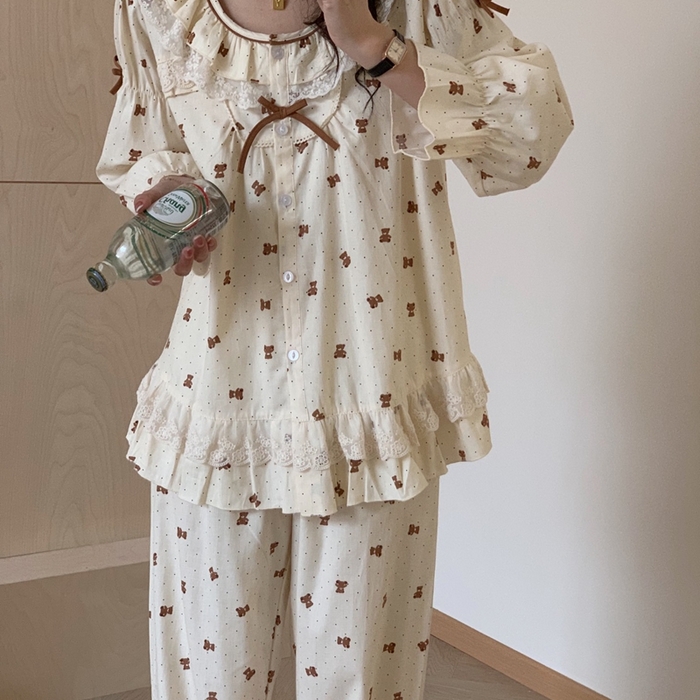 91家纺网 家纺一手货源 找家纺 （总）妍景家居生活馆 2025新款82272-韩系点点蝴蝶结小熊套装