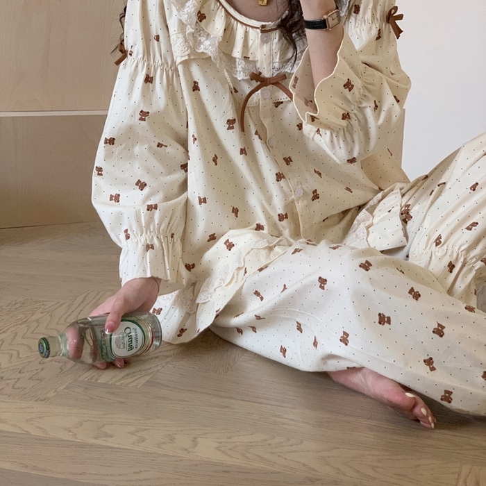 91家纺网 家纺一手货源 找家纺 （总）妍景家居生活馆 2025新款82272-韩系点点蝴蝶结小熊套装