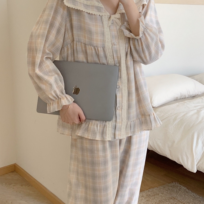 91家纺网 家纺一手货源 找家纺 （总）妍景家居生活馆 2025新款82837-韩系学院风小格子套装