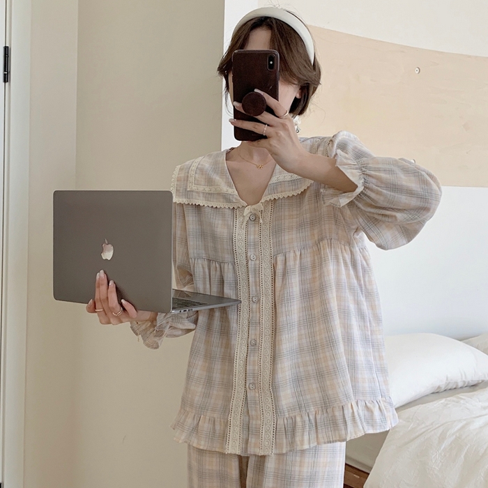 91家纺网 家纺一手货源 找家纺 （总）妍景家居生活馆 2025新款82837-韩系学院风小格子套装