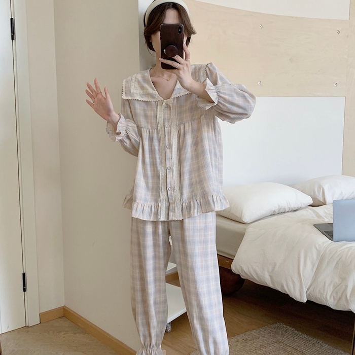 91家纺网 家纺一手货源 找家纺 （总）妍景家居生活馆 2025新款82837-韩系学院风小格子套装