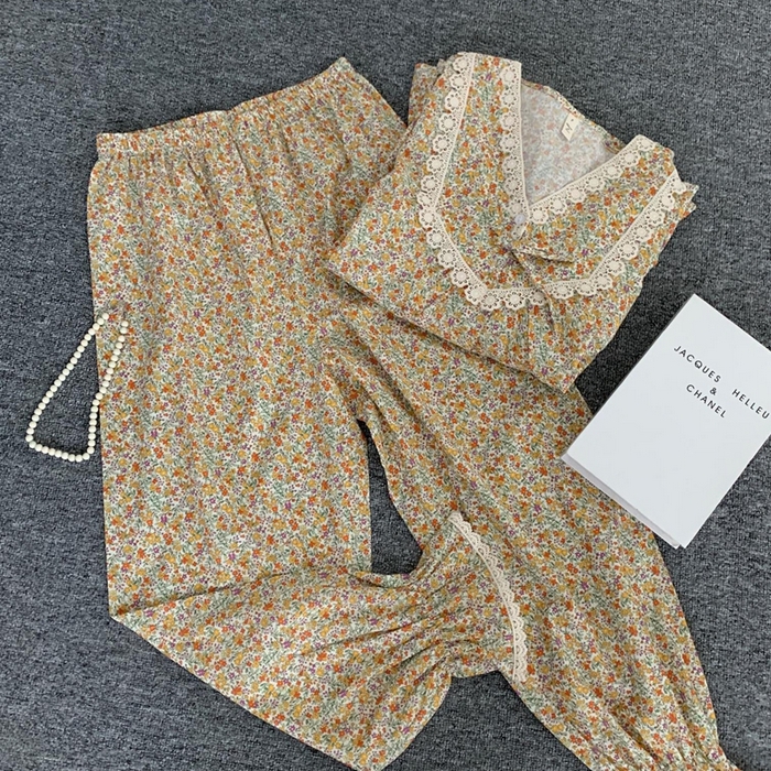 91家纺网 家纺一手货源 找家纺 （总）妍景家居生活馆 2025新款82879-韩系V领碎花蝴蝶结套装