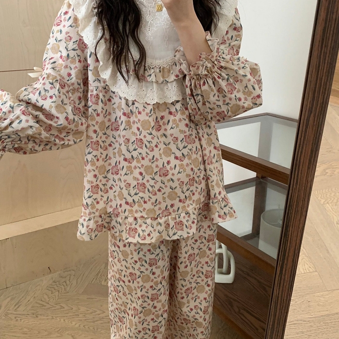 91家纺网 家纺一手货源 找家纺 （总）妍景家居生活馆 2025新款82890-韩系方领蕾丝边碎花套装