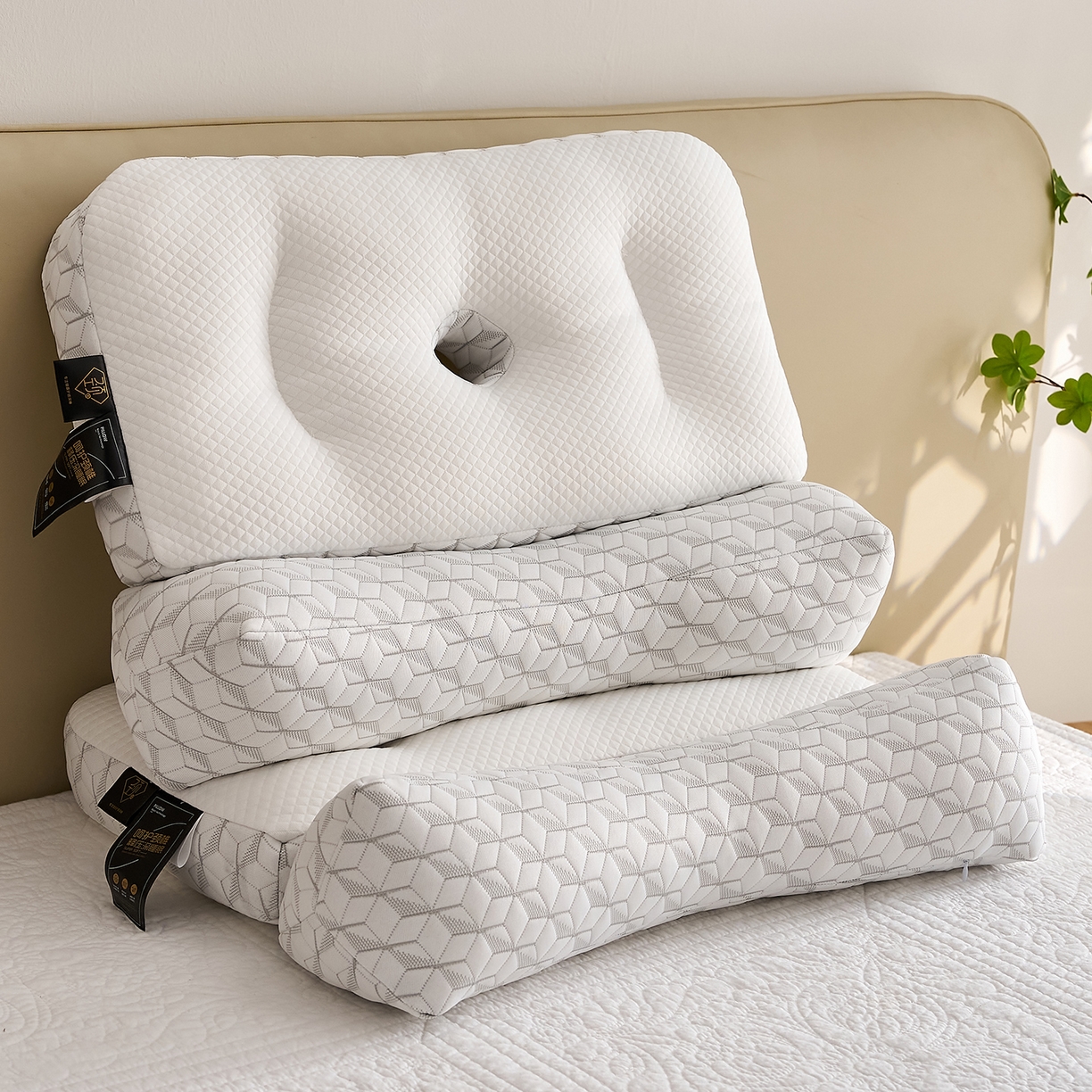 91家纺网 家纺一手货源 找家纺 （总）乐可 2025新款科技护耳组合枕枕头枕芯