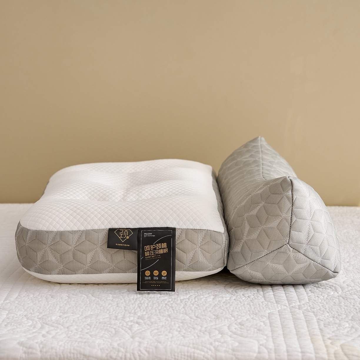 91家纺网 家纺一手货源 找家纺 乐可 2025新款科技护耳组合枕枕头枕芯 科技护耳组合枕-K1灰