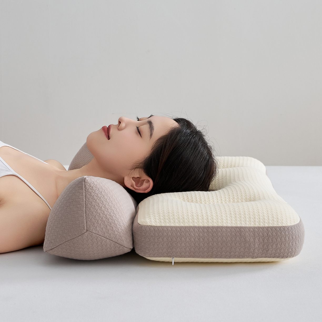 91家纺网 家纺一手货源 找家纺 乐可 2025新款科技护耳组合枕枕头枕芯 科技护耳组合枕-K1咖