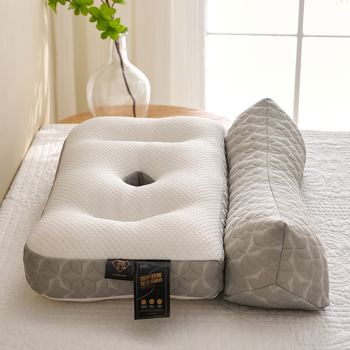 91家纺网 家纺一手货源 找家纺 乐可 2025新款科技护耳组合枕枕头枕芯 科技护耳组合枕-K1灰