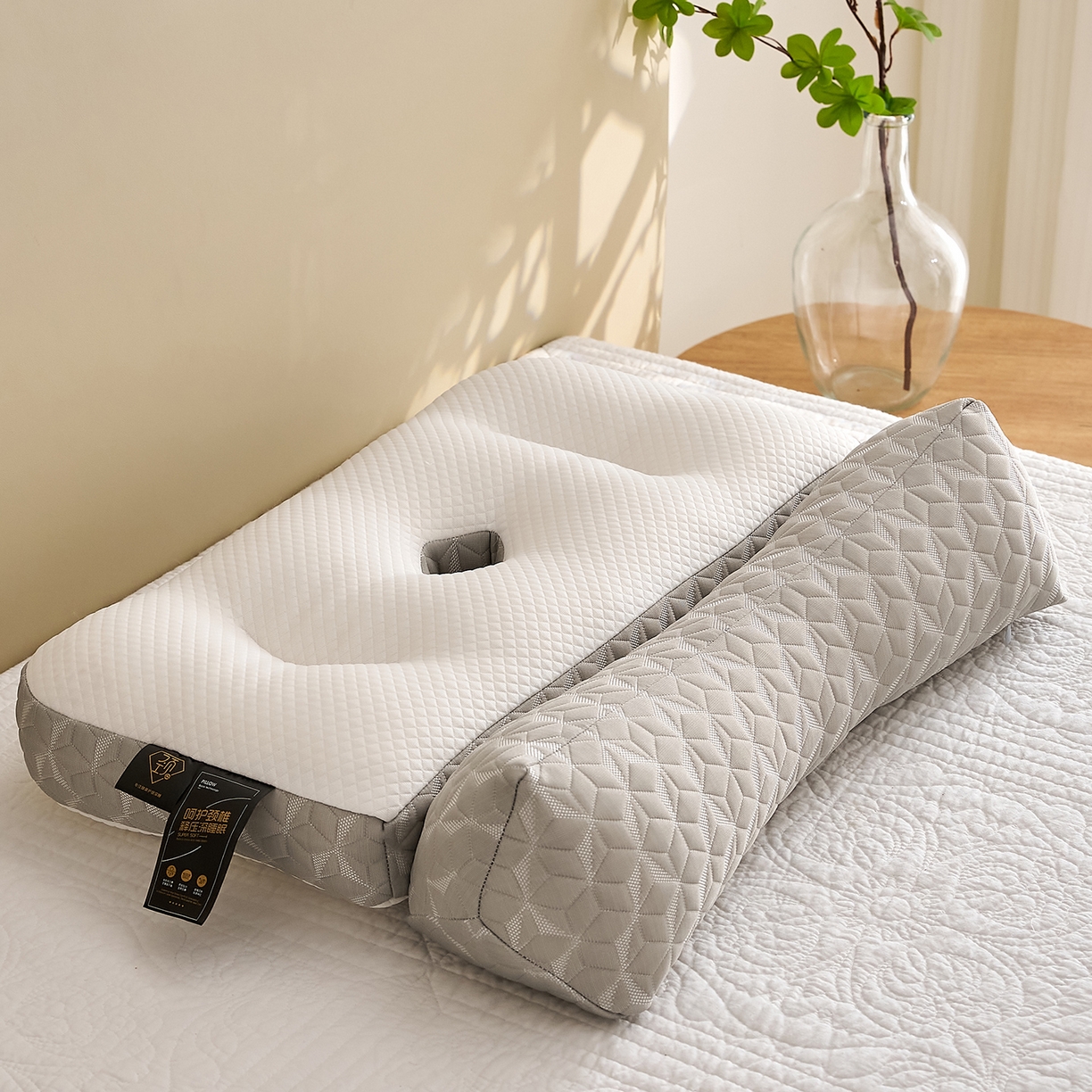 91家纺网 家纺一手货源 找家纺 乐可 2025新款科技护耳组合枕枕头枕芯 科技护耳组合枕-K1灰