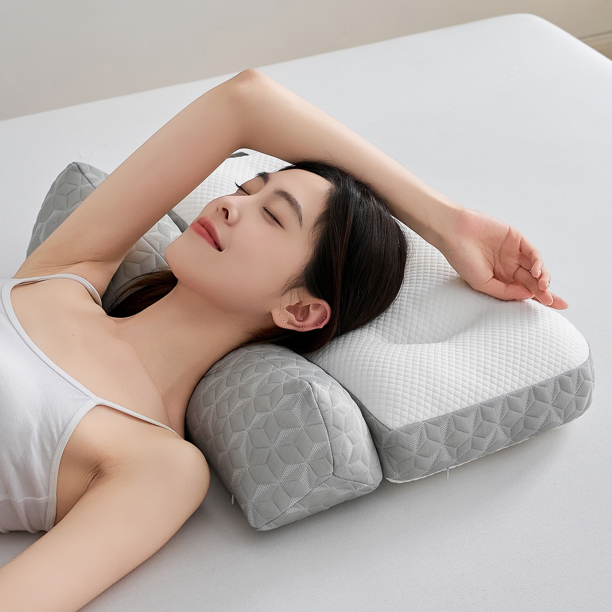 91家纺网 家纺一手货源 找家纺 乐可 2025新款科技护耳组合枕枕头枕芯 科技护耳组合枕-K1灰