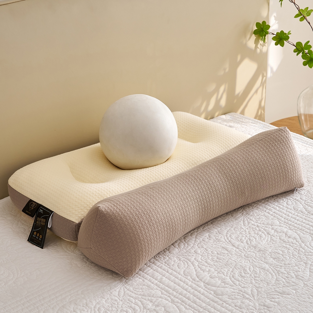 乐可 2025新款科技护耳组合枕枕头枕芯 科技护耳组合枕-K1咖