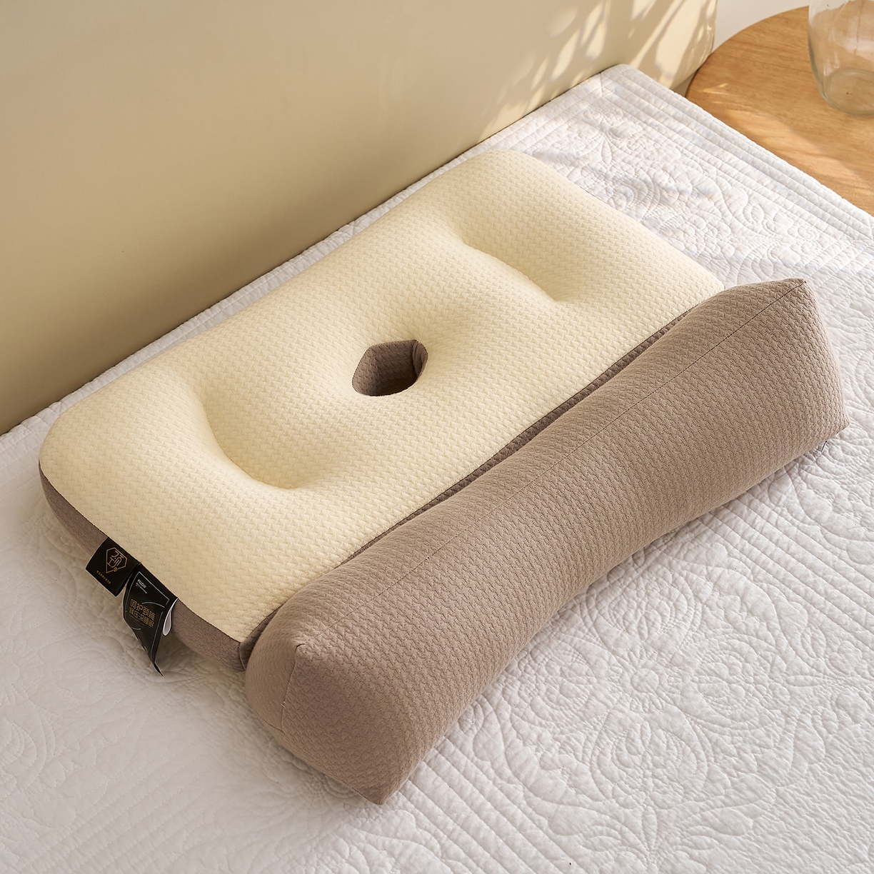 91家纺网 家纺一手货源 找家纺 乐可 2025新款科技护耳组合枕枕头枕芯 科技护耳组合枕-K1咖