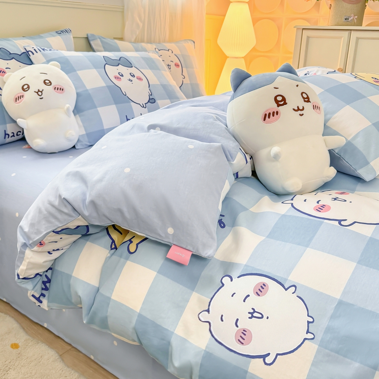 91家纺网 家纺一手货源 找家纺 （总）博雅 2025新款吉伊卡哇正版授权全棉纯棉四件套-蓝格吉伊卡哇