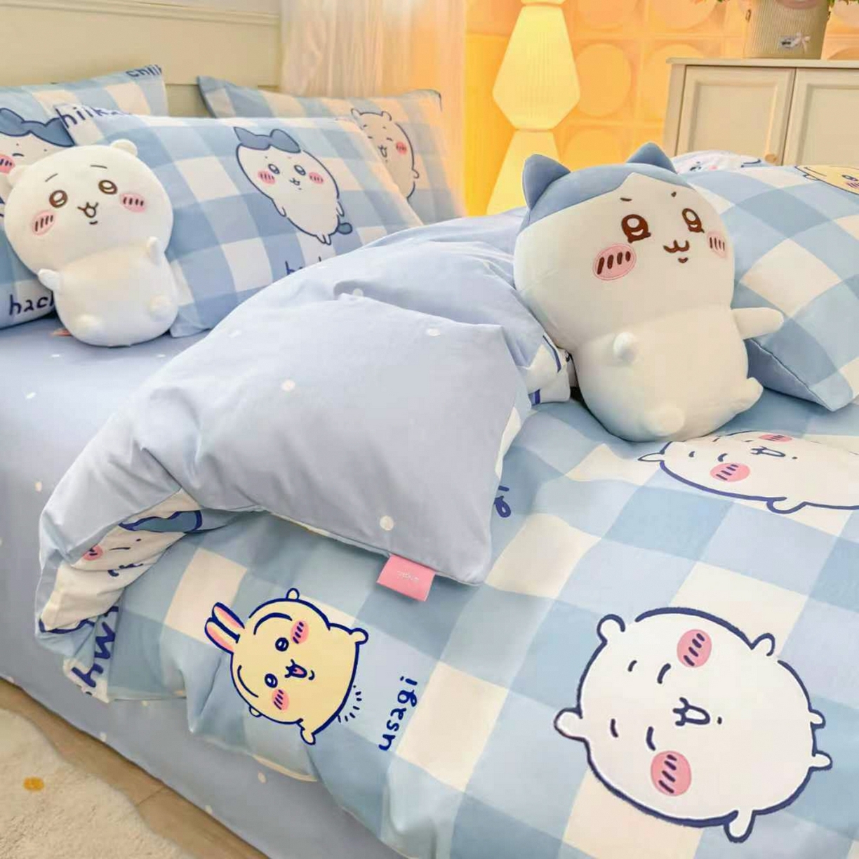 91家纺网 家纺一手货源 找家纺 （总）博雅 2025新款吉伊卡哇正版授权全棉纯棉四件套-蓝格吉伊卡哇