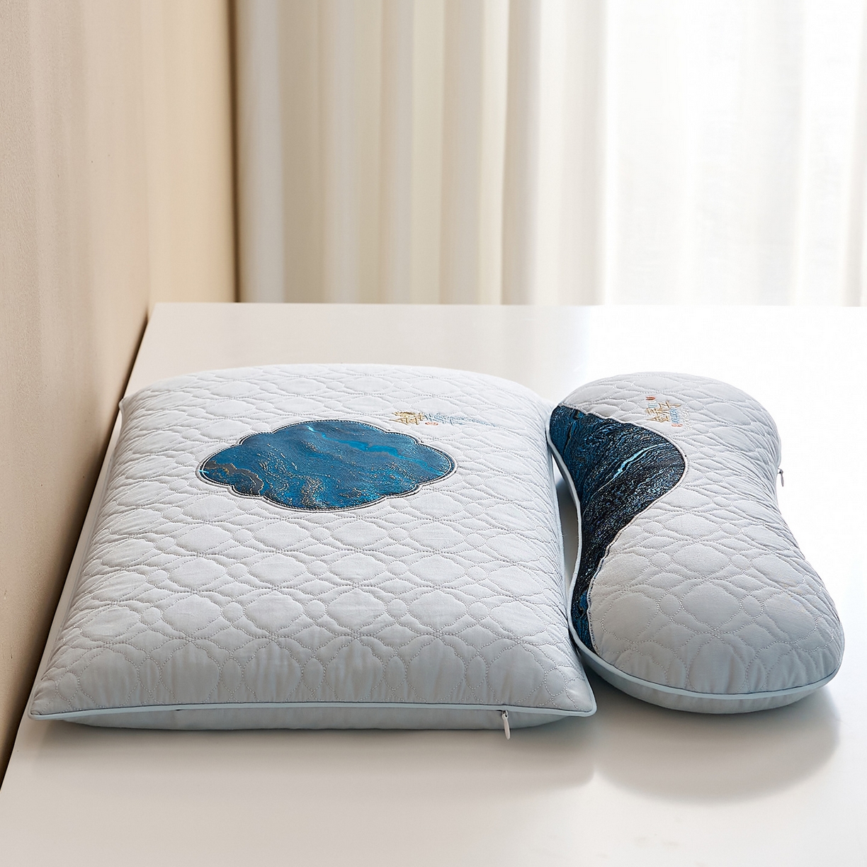 91家纺网 家纺一手货源 找家纺 乐可 2025新款金荞子二合一枕枕头枕芯 金荞子套装-蓝