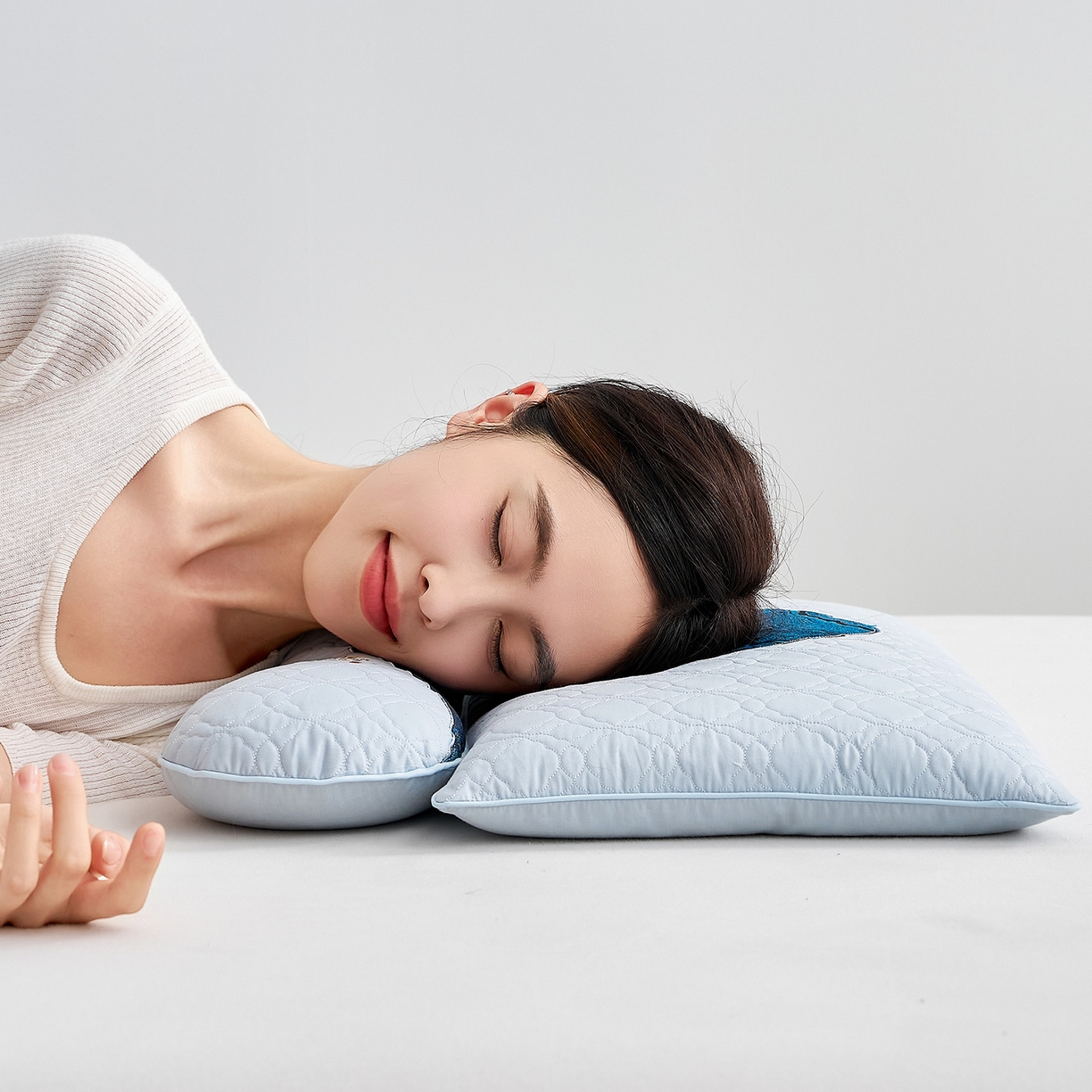 91家纺网 家纺一手货源 找家纺 乐可 2025新款金荞子二合一枕枕头枕芯 金荞子套装-蓝